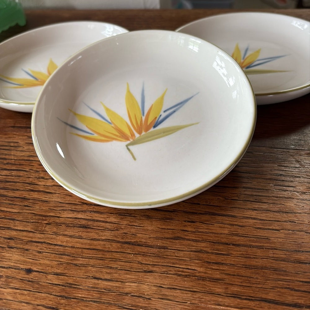 Vintage MCM Bird of Paradise by Winfield Fruit Bowl and Desert Plates